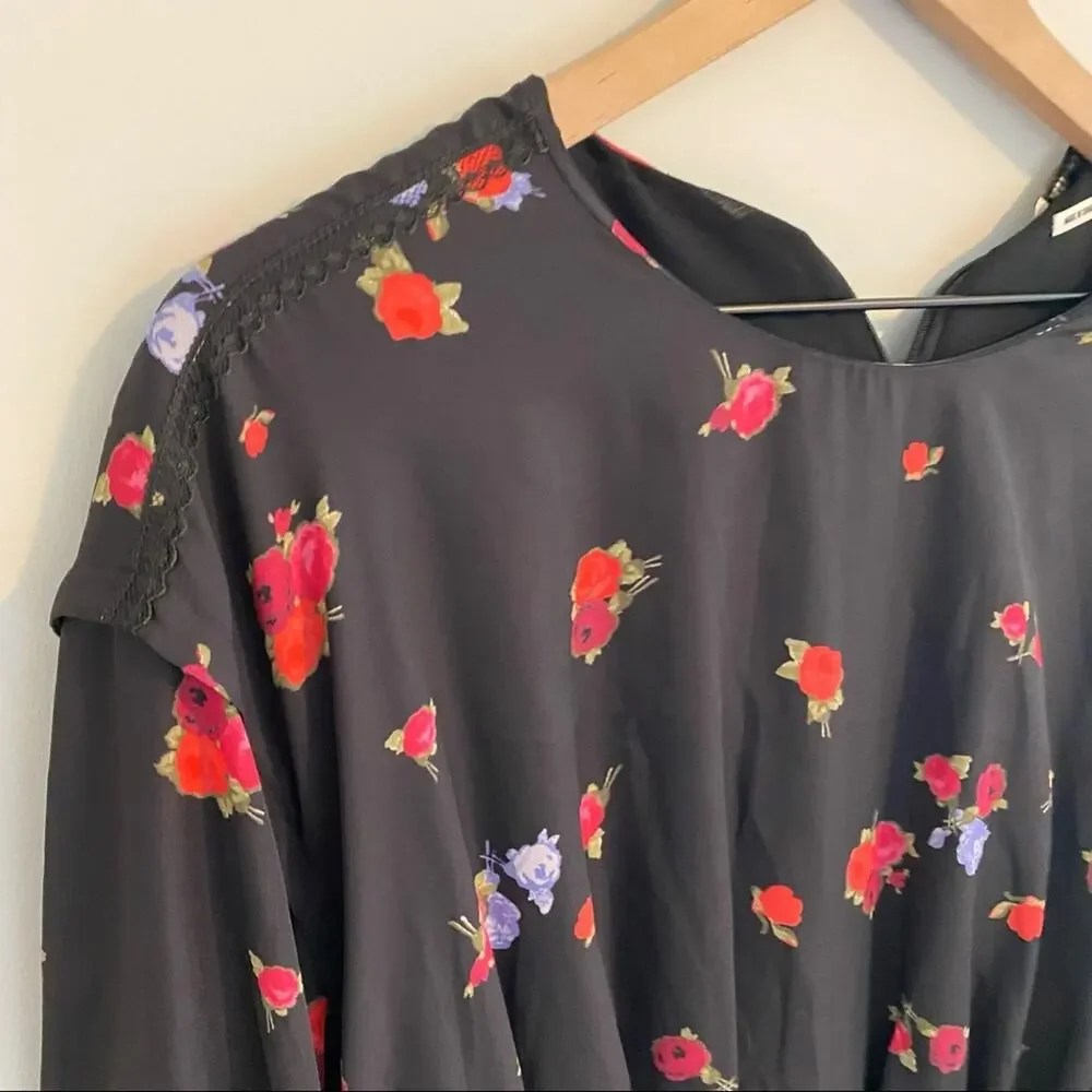 JASON WU Black Rose Floral Long Sleeve Mini Dress 10